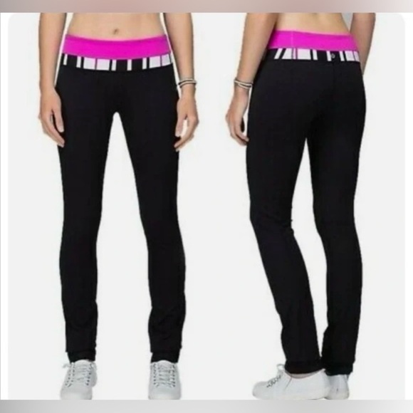 Lululemon  Black and Pink Straight Leg Yoga Pants Size 6 - Picture 1 of 12